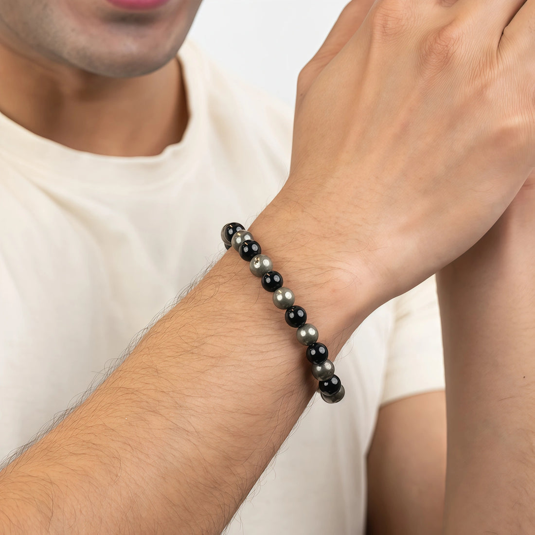 Richie Rich Bracelet with Pyrite & Black obsidian beads