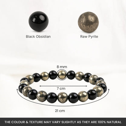 Richie Rich Bracelet with Pyrite & Black obsidian beads
