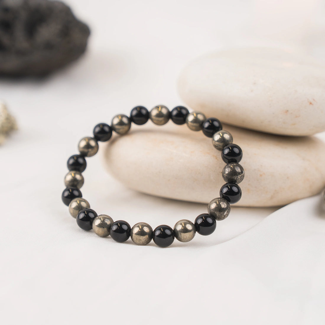 Richie Rich Bracelet with Pyrite & Black obsidian beads