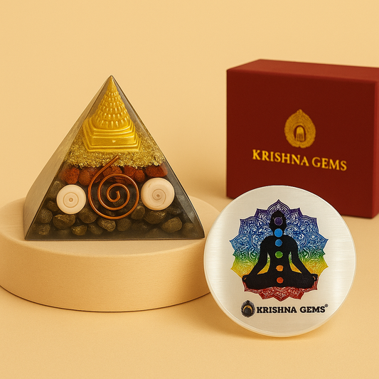 Pyrite Laxmi Pyramid with selenite Charging plate